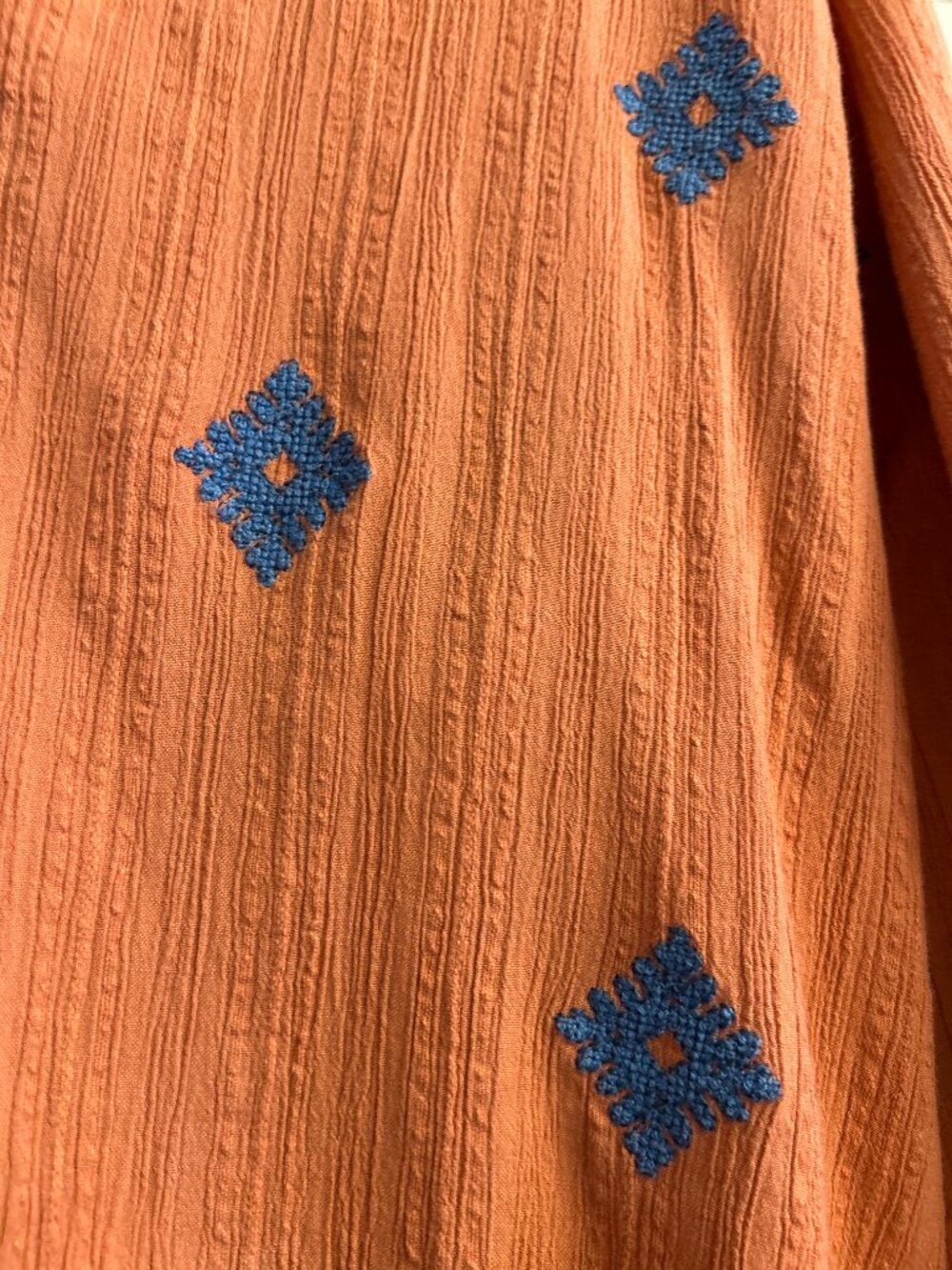 Pure Jill J Jill Terracotta Embroidered Shirt Dress Gauze Cotton Button Up 2X - Picture 3 of 8